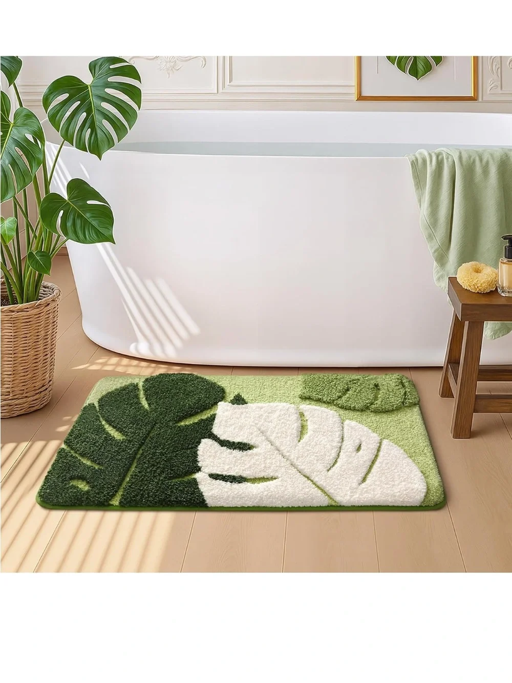 NEW Green Leaf Bath Rug - Soft Microfiber Bathroom Mat